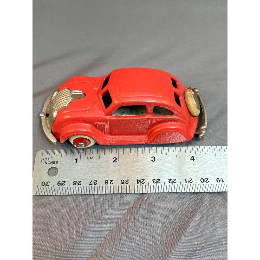 Vintage Red Cast Iron Coupe Toy Car Art Deco Streamline Pat Appl For E-52